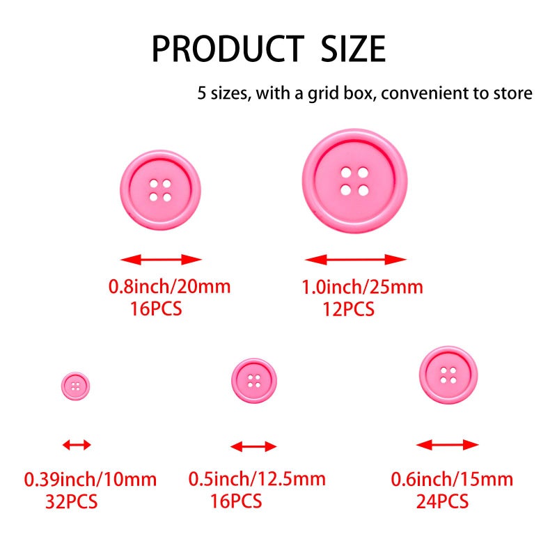 Lilaly 100 pcs Buttons for Crafts Buttons, Button DIY Buttons, Mixed Sewing Buttons, 5 Sizes of Round Mixed Buttons Suitable for for Crafts, Coats, Shirts, Pants, Shorts and More(Rose Red) - Image 2